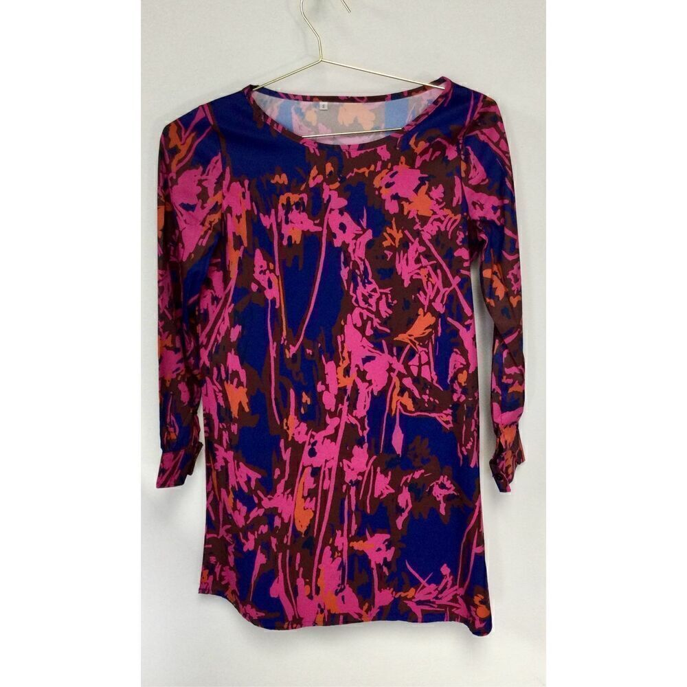 Women's Multicolor Long Sleeve Abstract Allover Print ShiftDress Size‎ Small